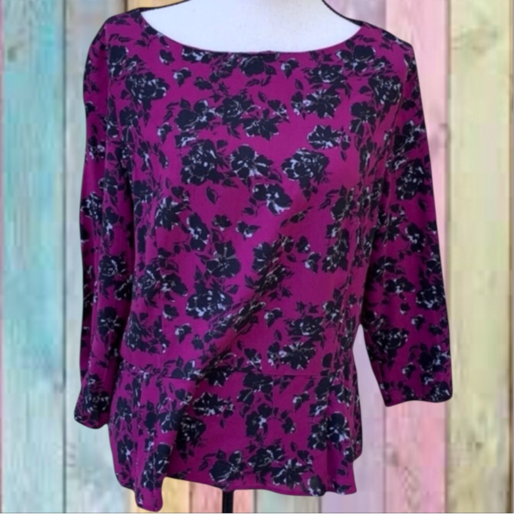 Banana Republic Purple Burgundy Floral Print Top